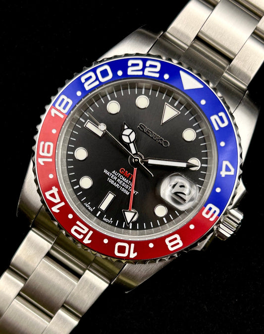 4-Hand Nh34 True Gmt Red/Blue Pepsi Bezel Sapphire Crystal 40Mm Lume Dial/Hands