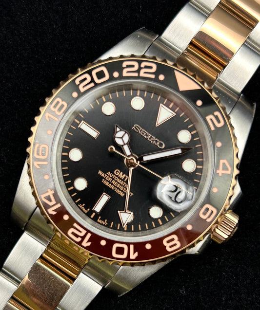 4-Hand Nh34 Gmt Rose Gold Ceramic Root Beer Bezel Sapphire Crystal 40Mm Lume Dial/Hands