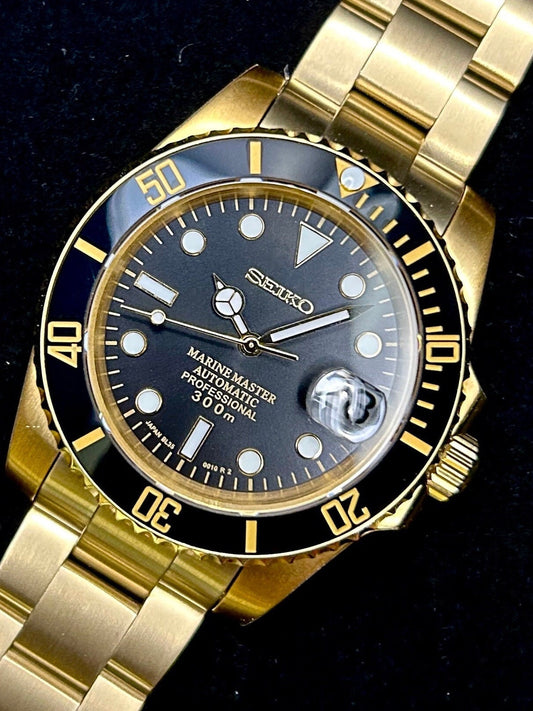Gold Submariner Style Ceramic Diver Bezel Sapphire Crystal 40Mm Lume Dial/Hands