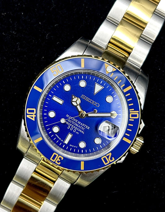 Bluesy Two-Tone Gold Submariner Style Ceramic Diver Bezel Sapphire Crystal 40Mm