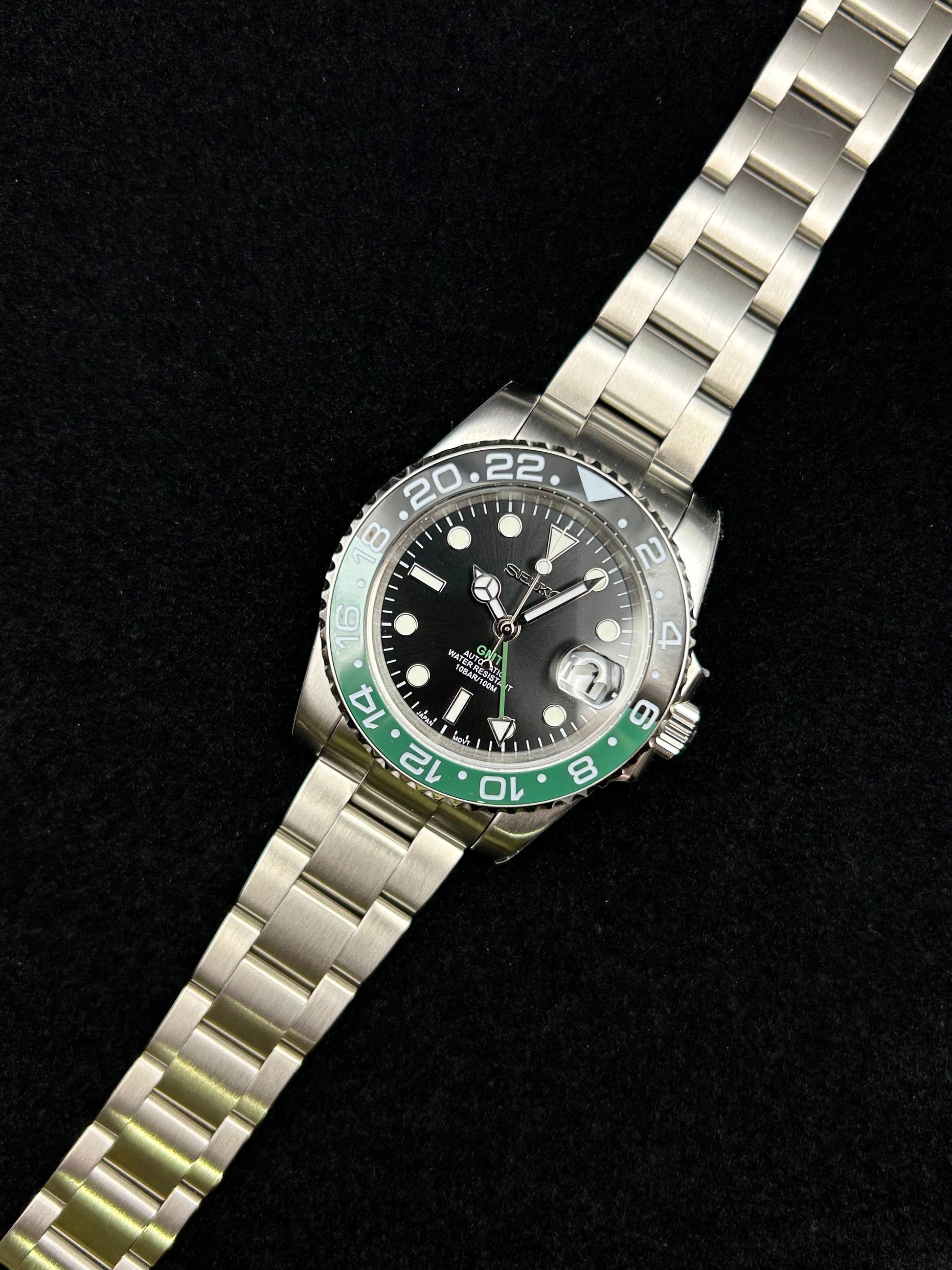 4-Hand Nh34 Gmt Ceramic Green/Black Sprite Bezel Sapphire Crystal 40Mm