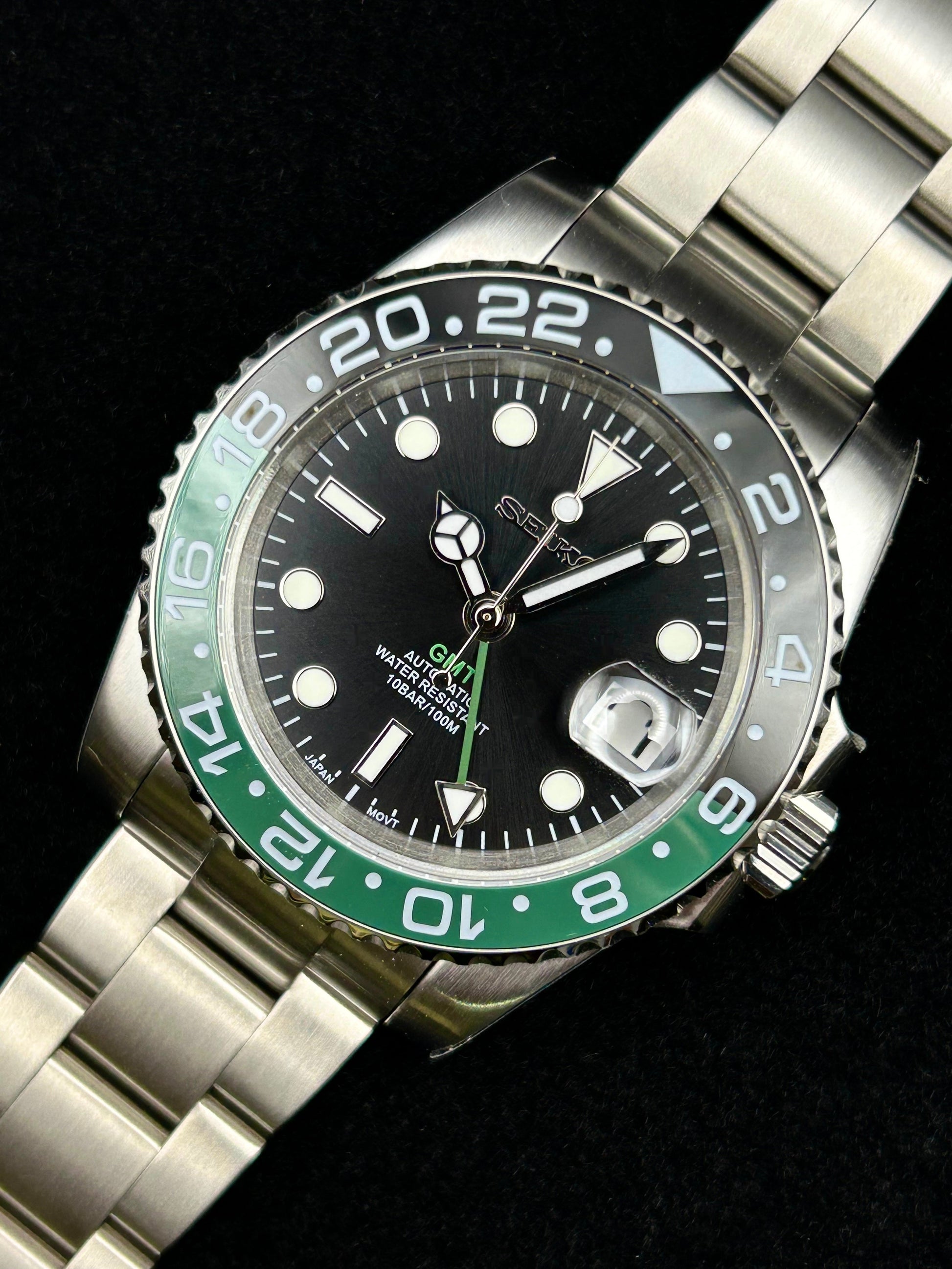 4-Hand Nh34 Gmt Ceramic Green/Black Sprite Bezel Sapphire Crystal 40Mm