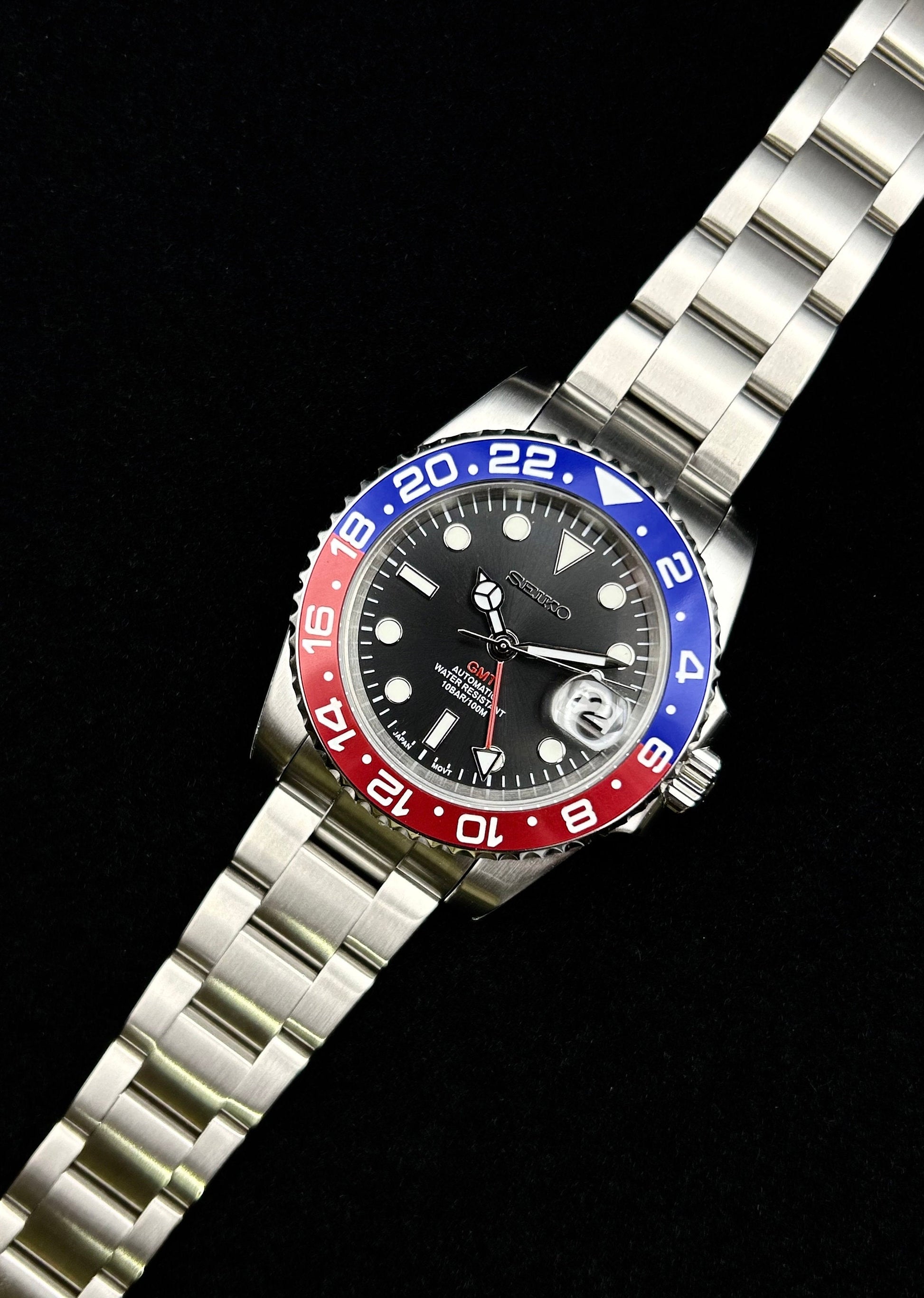 4-Hand Nh34 True Gmt Red/Blue Pepsi Bezel Sapphire Crystal 40Mm Lume Dial/Hands