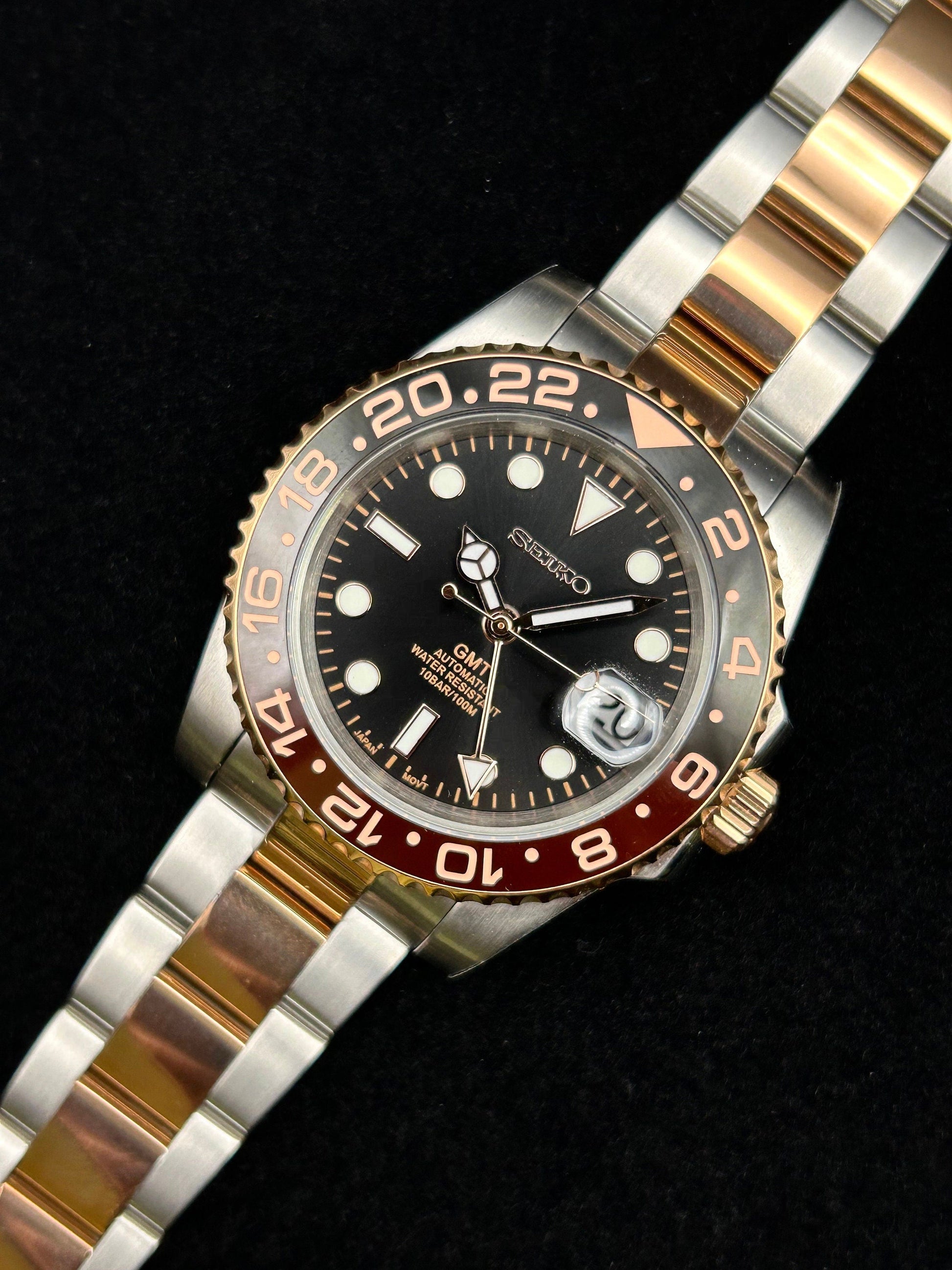 4-Hand Nh34 Gmt Rose Gold Ceramic Root Beer Bezel Sapphire Crystal 40Mm Lume Dial/Hands