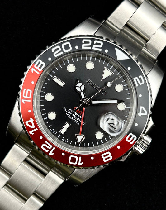 4-Hand Nh34 True Gmt Red/Blackcoke Bezel Sapphire Crystal 40Mm Lume Dial/Hands