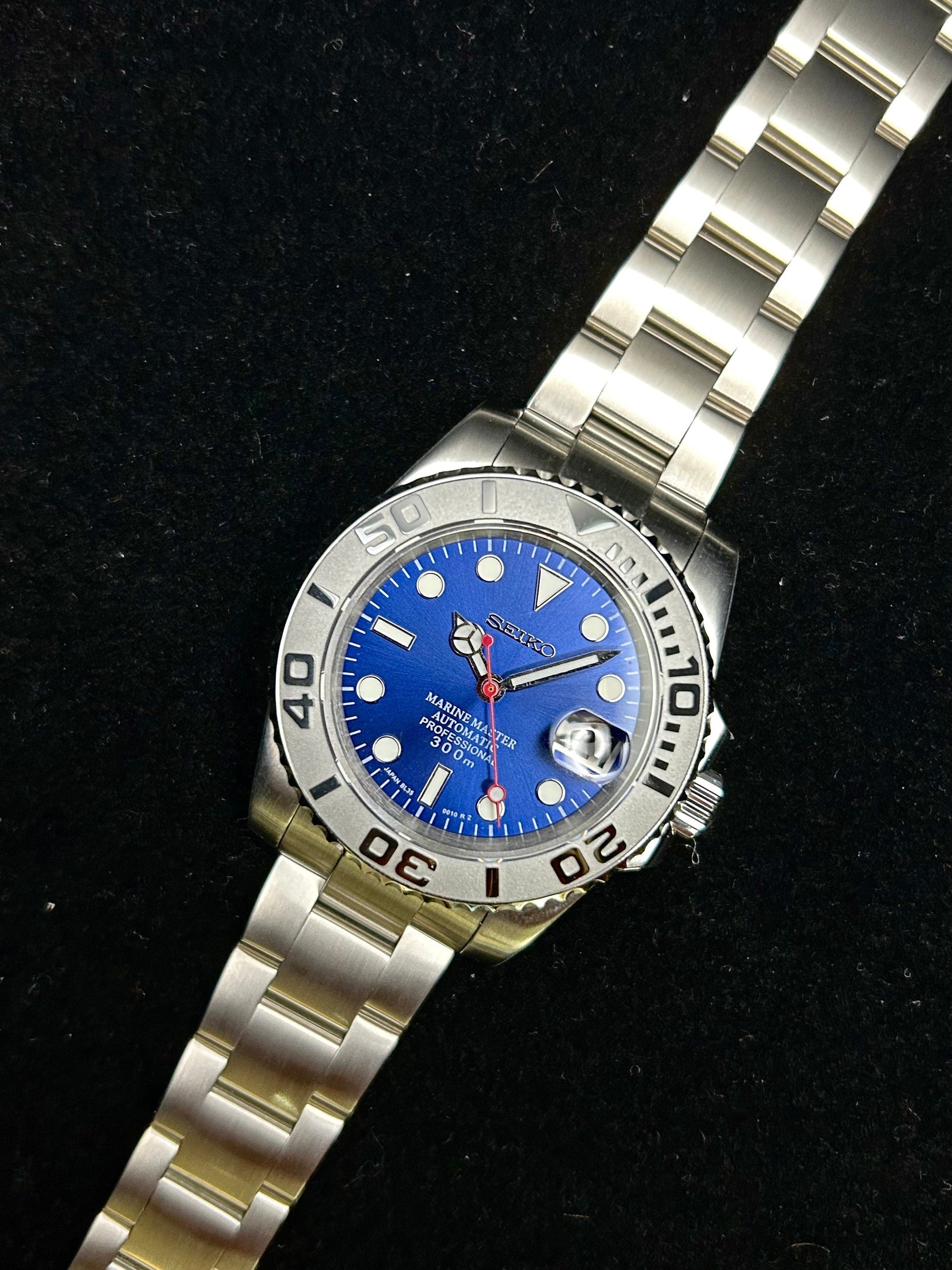 Blue Yachtmaster Style Silver Ceramic Diver Bezel Sapphire Crystal 40Mm