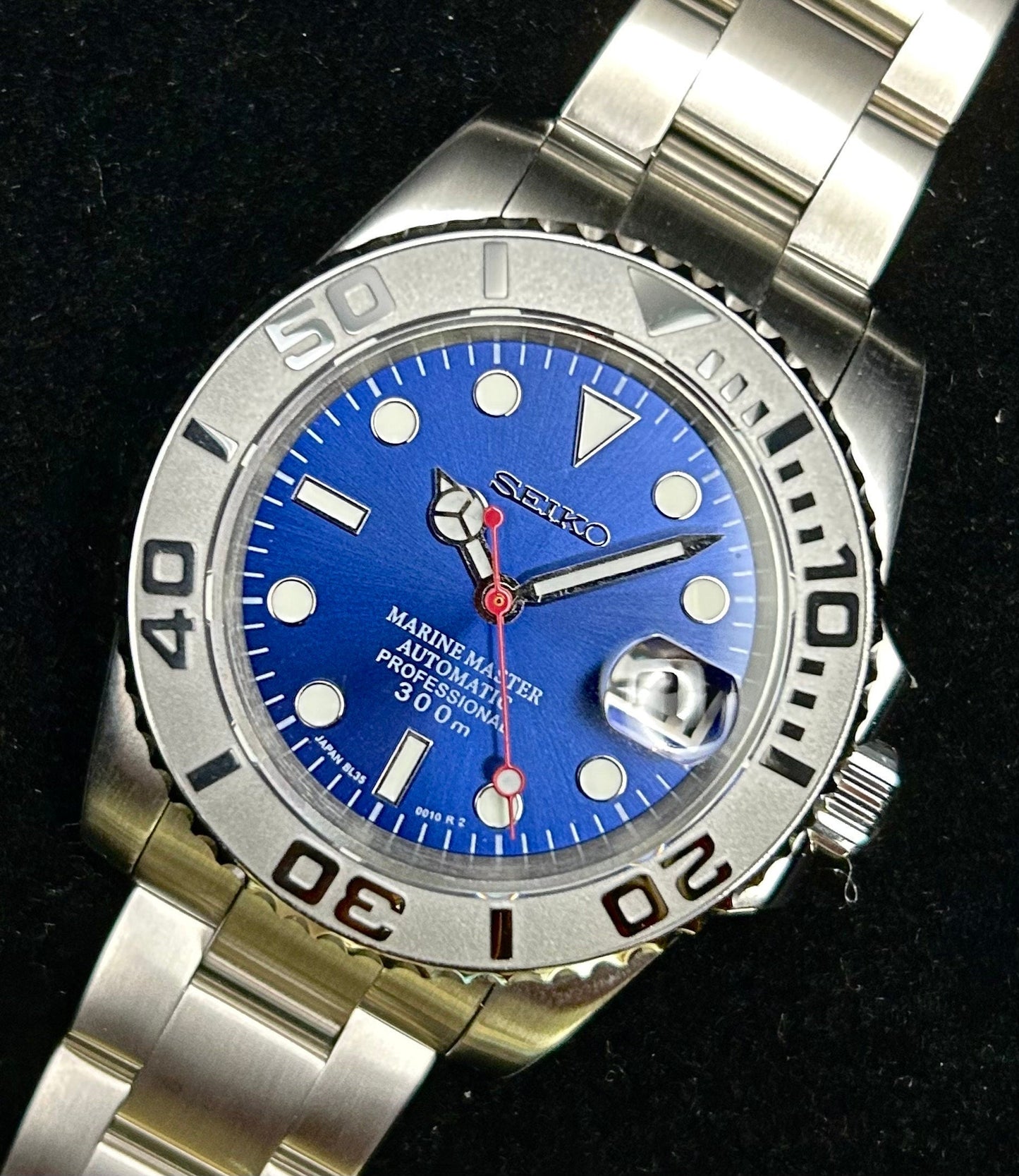 Blue Yachtmaster Style Silver Ceramic Diver Bezel Sapphire Crystal 40Mm