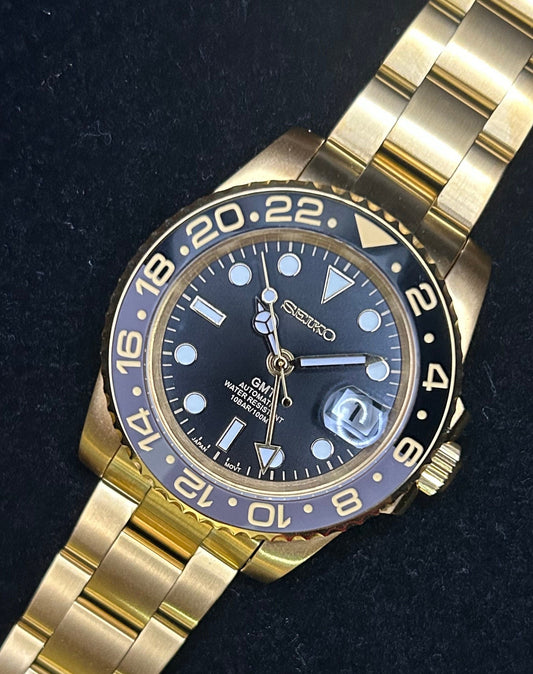 4-Hand Nh34 Gmt Gold Ceramic Bezel Sapphire Crystal 40Mm Lume Dial/Hands